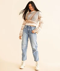 Destructed Mixed Print Sweater
