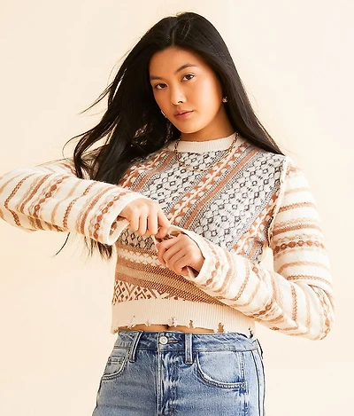 Destructed Mixed Print Sweater