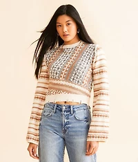 Destructed Mixed Print Sweater