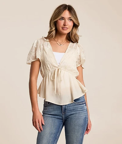 Embroidered Peplum Top