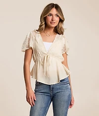 Embroidered Peplum Top
