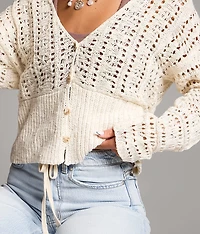Pointelle Stitch Cardigan Sweater