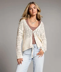 Pointelle Stitch Cardigan Sweater