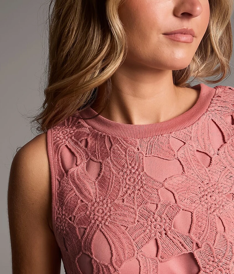 Floral Crochet Overlay Tank Top