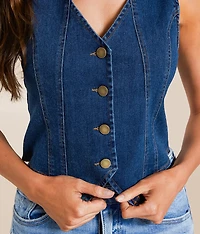 Contrast Stitch Denim Vest