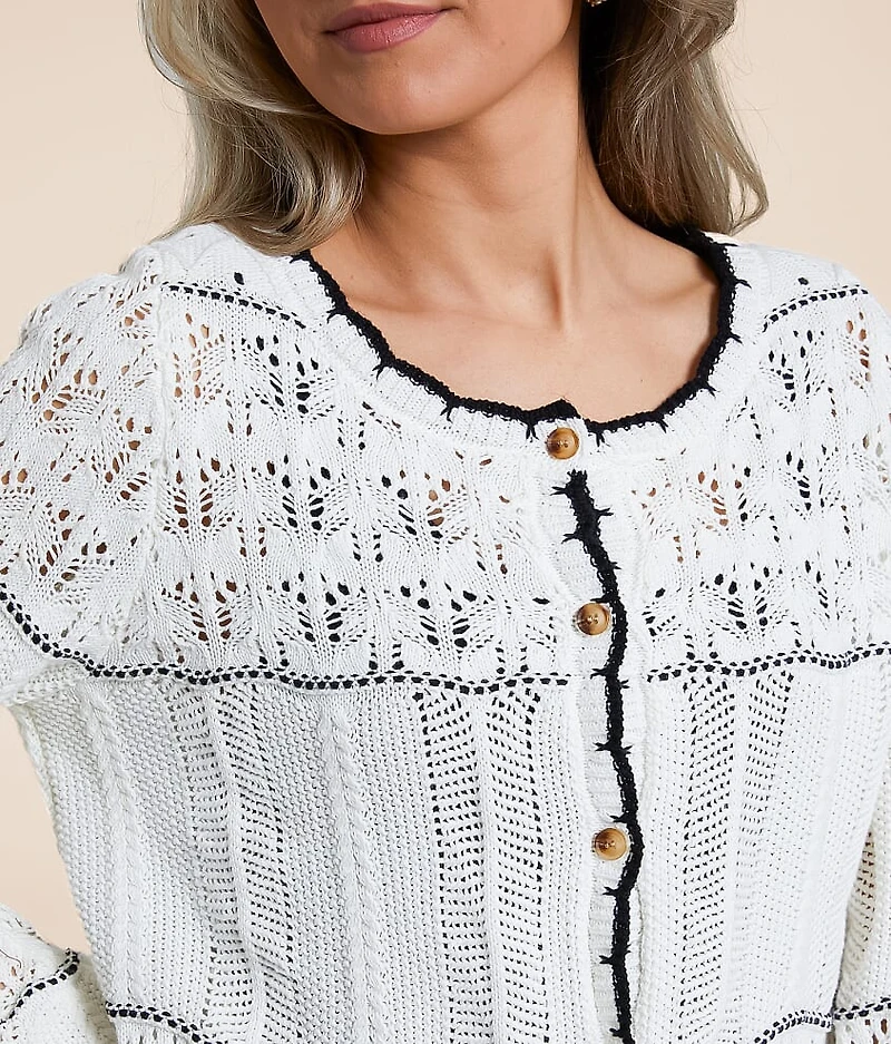 Mixed Stitch Cardigan Sweater