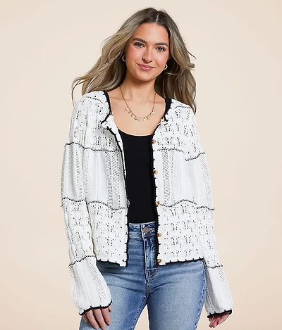 Mixed Stitch Cardigan Sweater