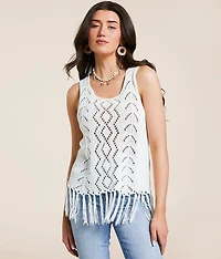Pointelle Fringe Sweater Tank Top