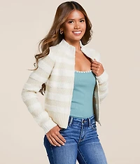 Tonal Striped Cardigan Sweater