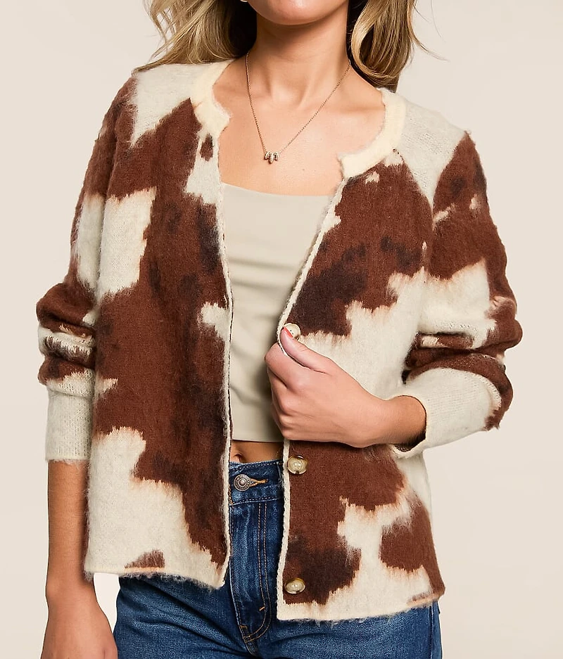 Cow Print Cardigan Sweater