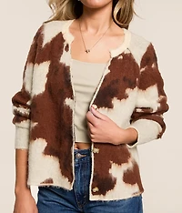 Cow Print Cardigan Sweater
