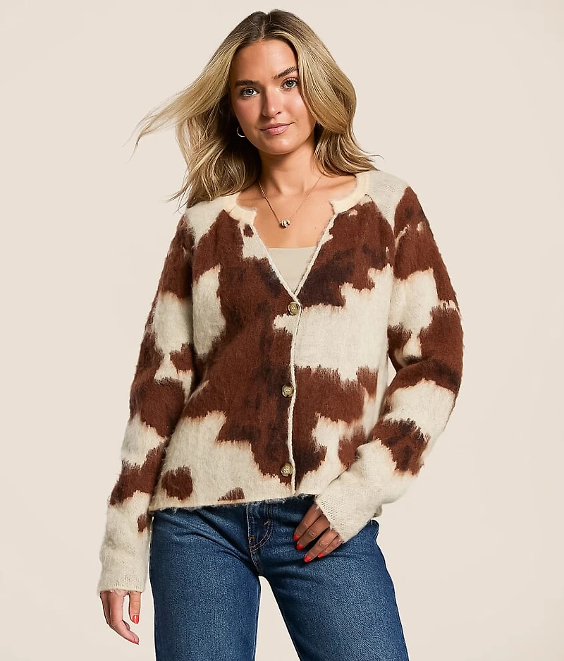 Cow Print Cardigan Sweater
