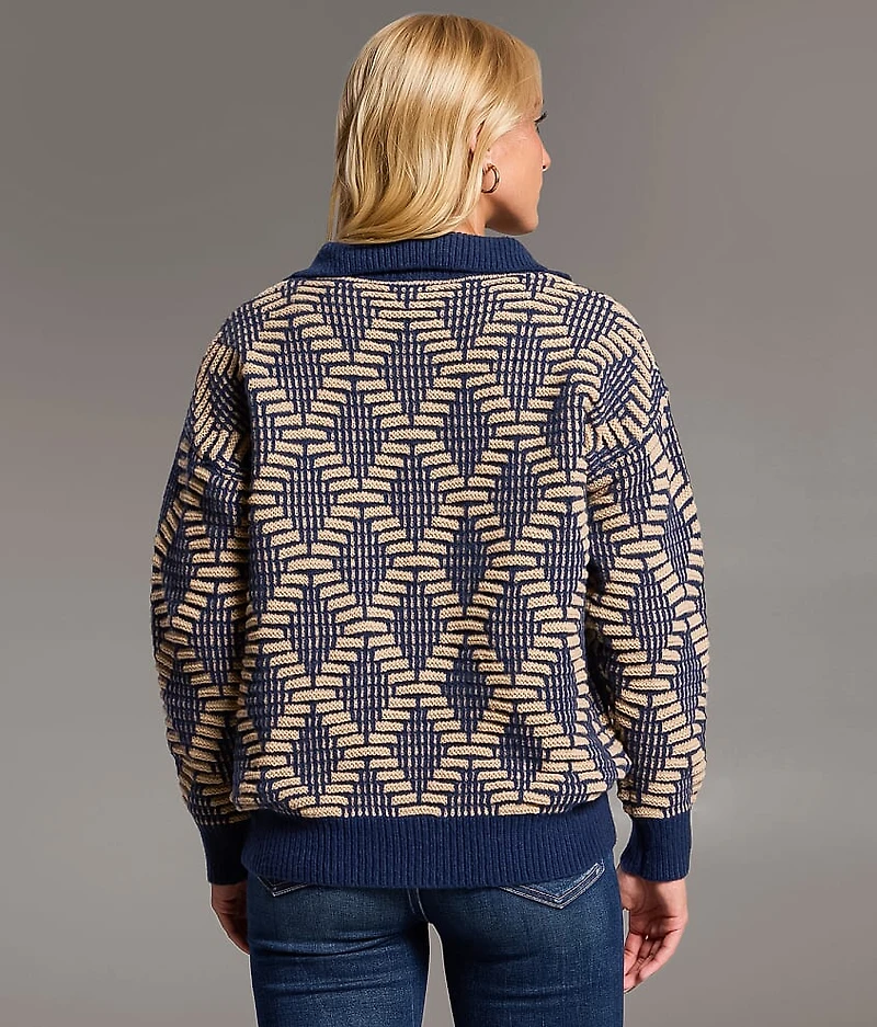 Textured Diamond Quarter Zip Sweater