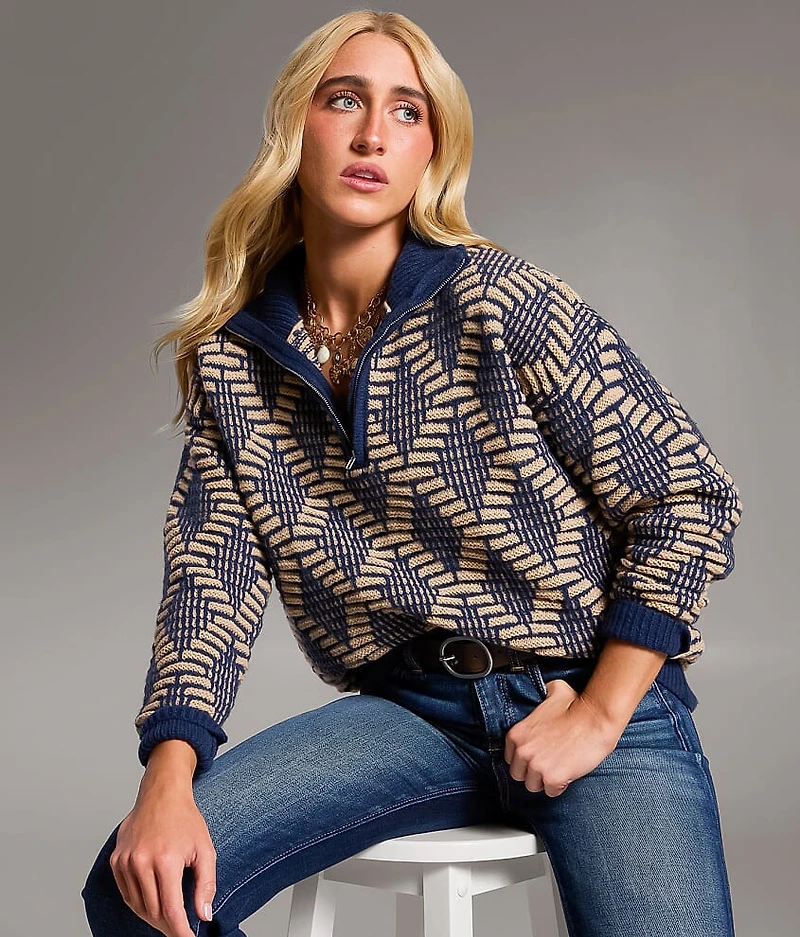 Textured Diamond Quarter Zip Sweater