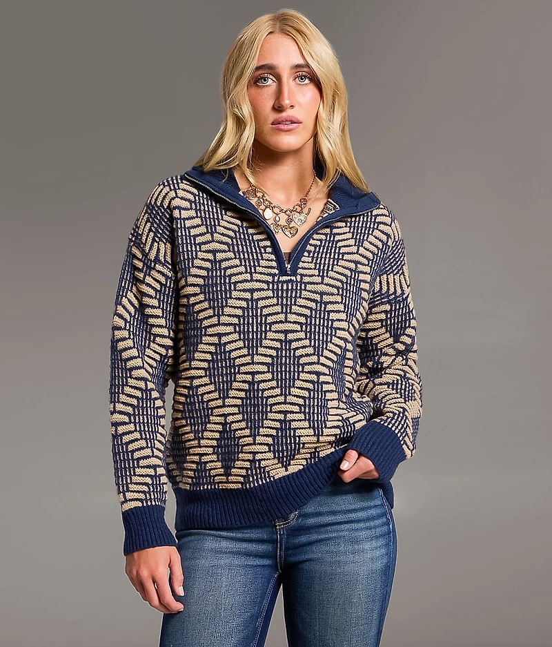 Textured Diamond Quarter Zip Sweater