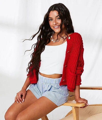 Chunky Cropped Cardigan Sweater