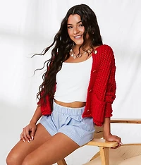 Chunky Cropped Cardigan Sweater