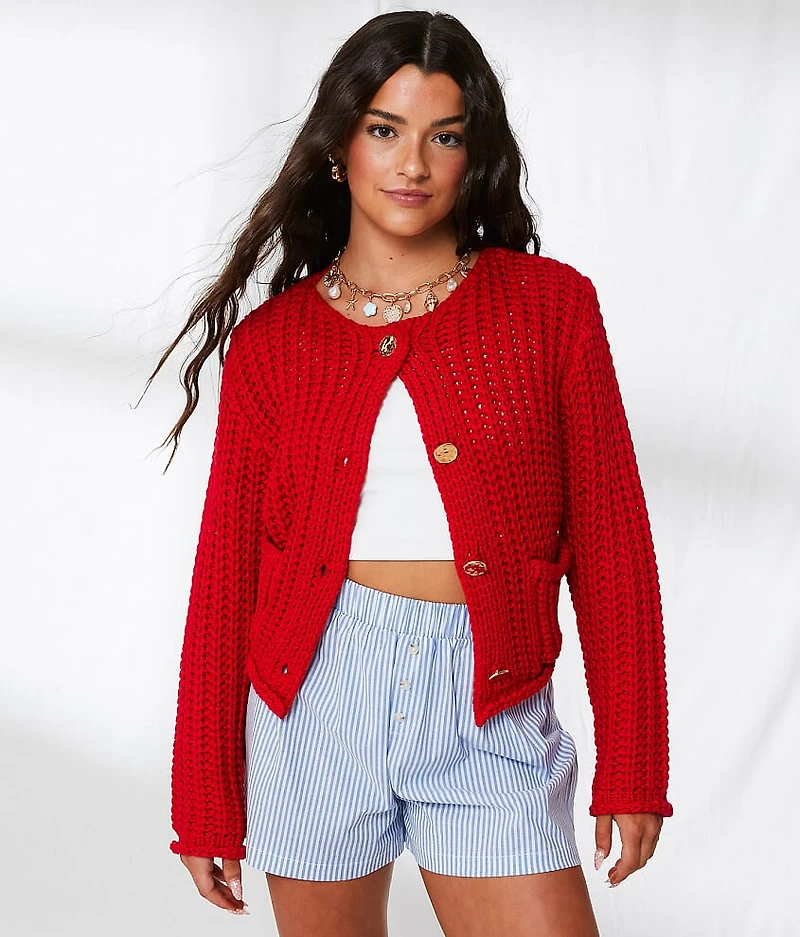 Chunky Cropped Cardigan Sweater
