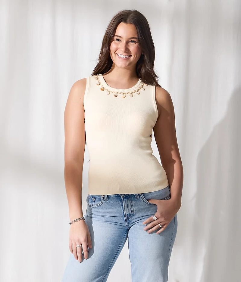 Embellished High Neck Tank Top