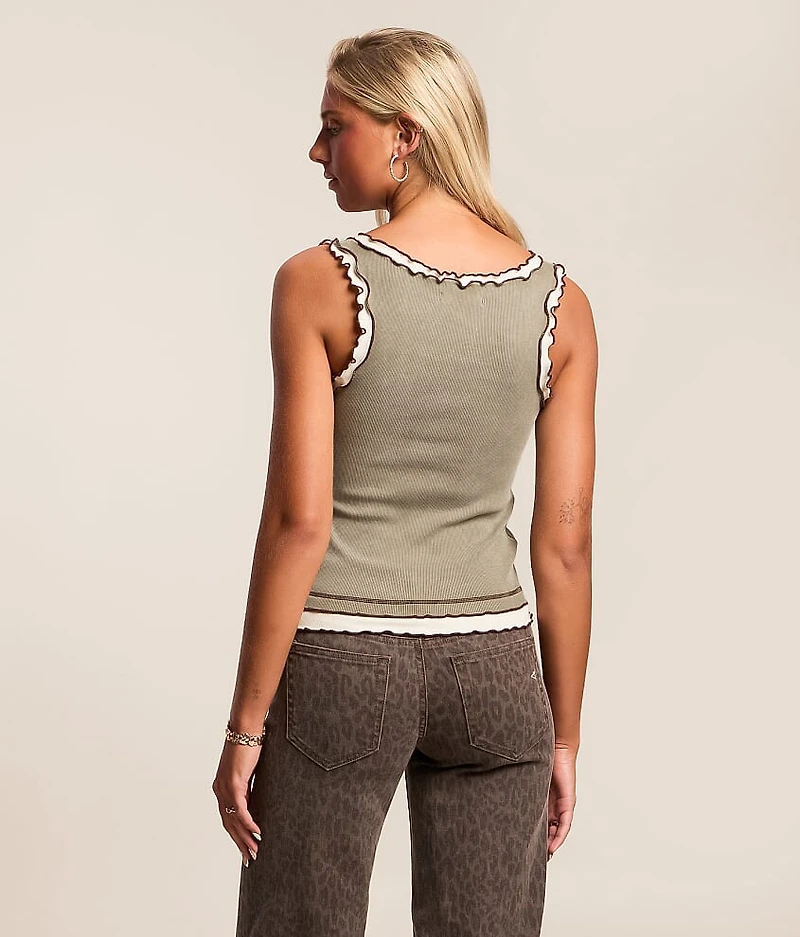 Washed Lettuce Trim Henley Tank Top