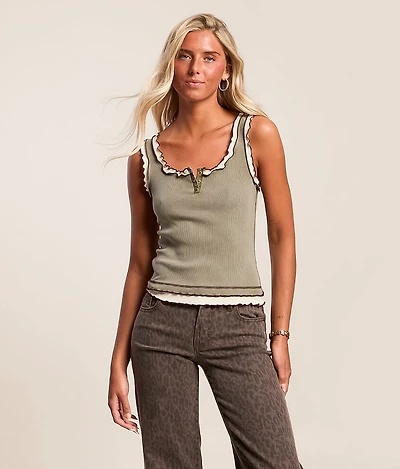 Washed Lettuce Trim Henley Tank Top