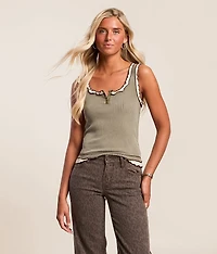 Washed Lettuce Trim Henley Tank Top