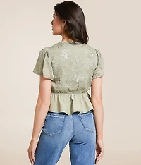 Embroidered Peplum Top