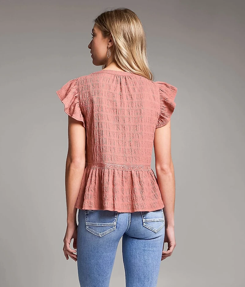 Crochet Trim Ruffle Top