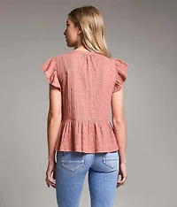 Crochet Trim Ruffle Top