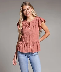 Crochet Trim Ruffle Top