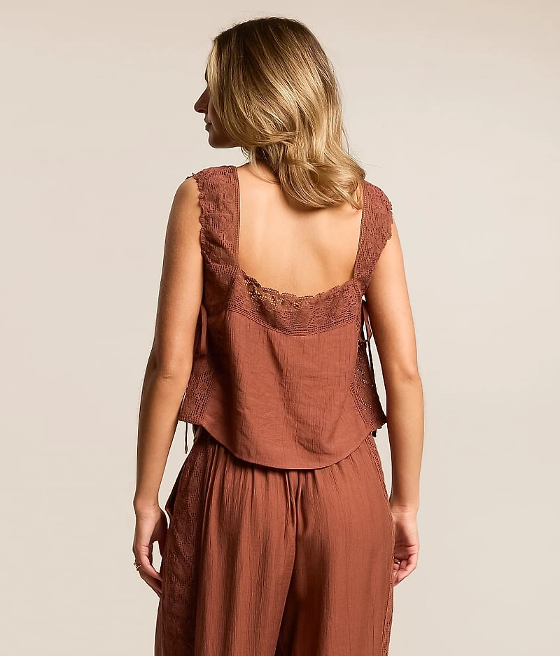 Textured Lace Trim Tank Top