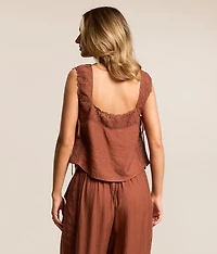 Textured Lace Trim Tank Top