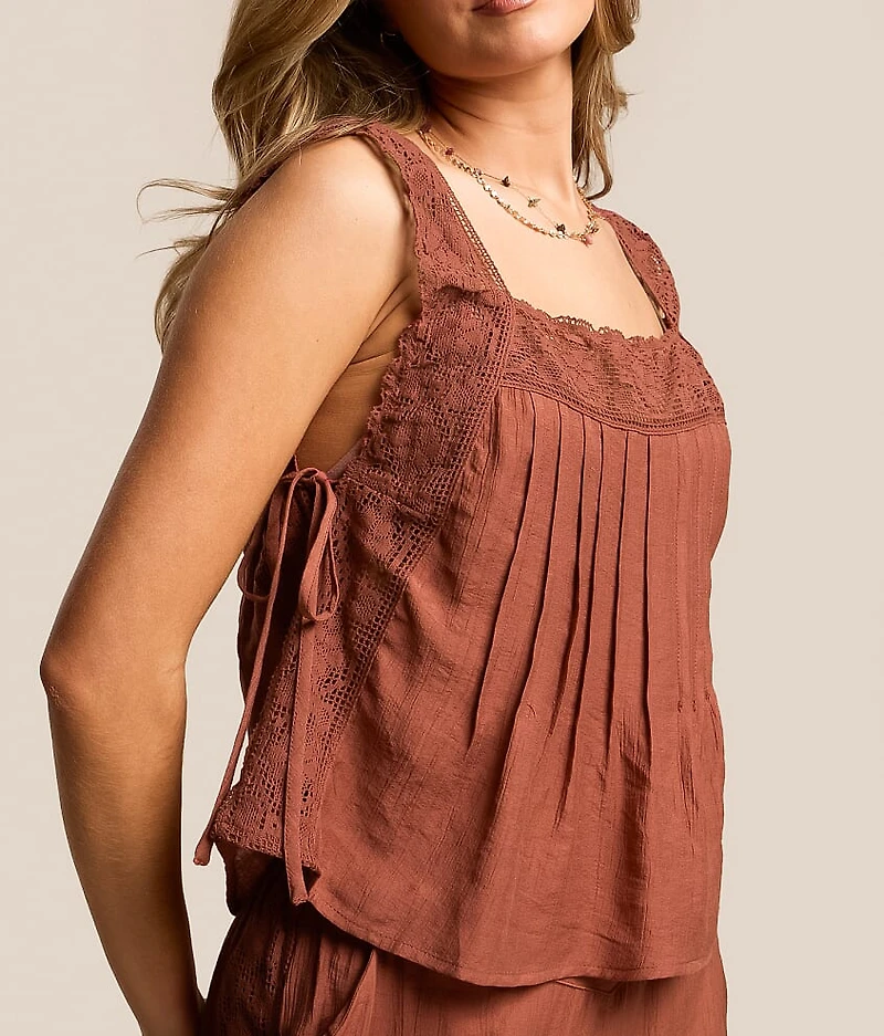 Textured Lace Trim Tank Top