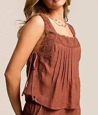 Textured Lace Trim Tank Top