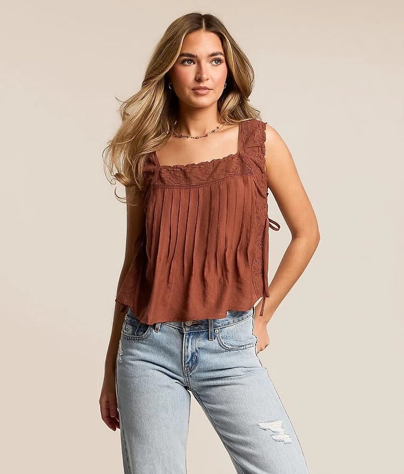 Textured Lace Trim Tank Top