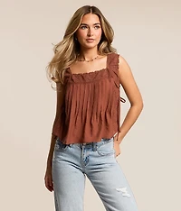 Textured Lace Trim Tank Top