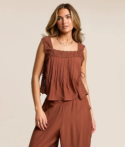 Textured Lace Trim Tank Top