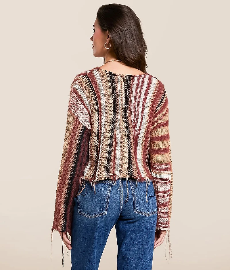 Mixed Stripe Eyelash Fringe Sweater