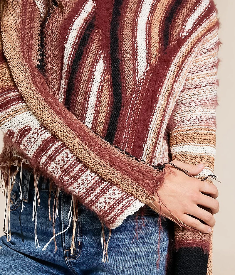 Mixed Stripe Eyelash Fringe Sweater