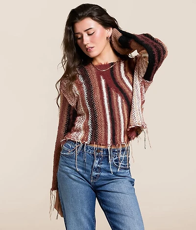 Mixed Stripe Eyelash Fringe Sweater
