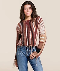Mixed Stripe Eyelash Fringe Sweater