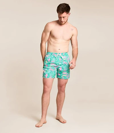 The Single & Ready To Flamingle Stretch Swim Trunks