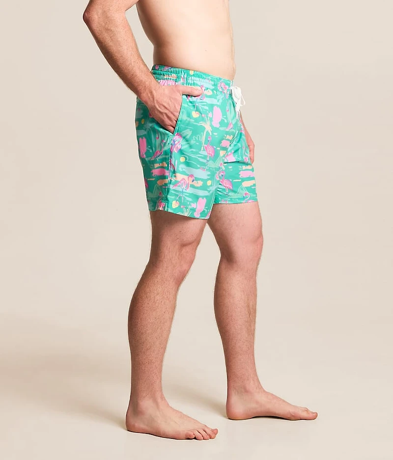 The Single & Ready To Flamingle Stretch Swim Trunks