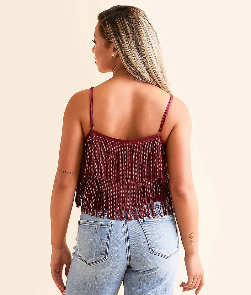 Rhinestone Fringe Cropped Tank Top