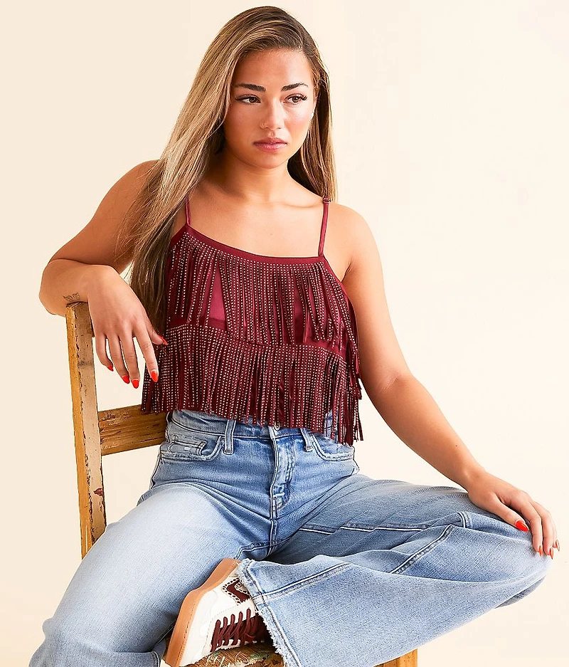 Rhinestone Fringe Cropped Tank Top