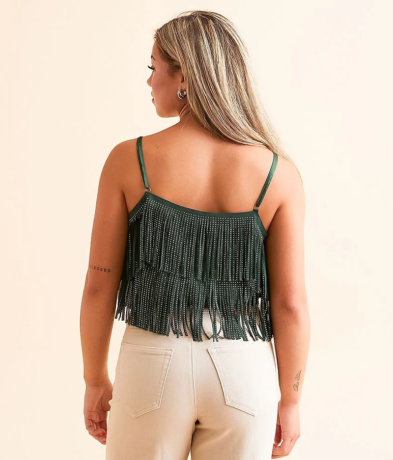 Rhinestone Fringe Cropped Tank Top