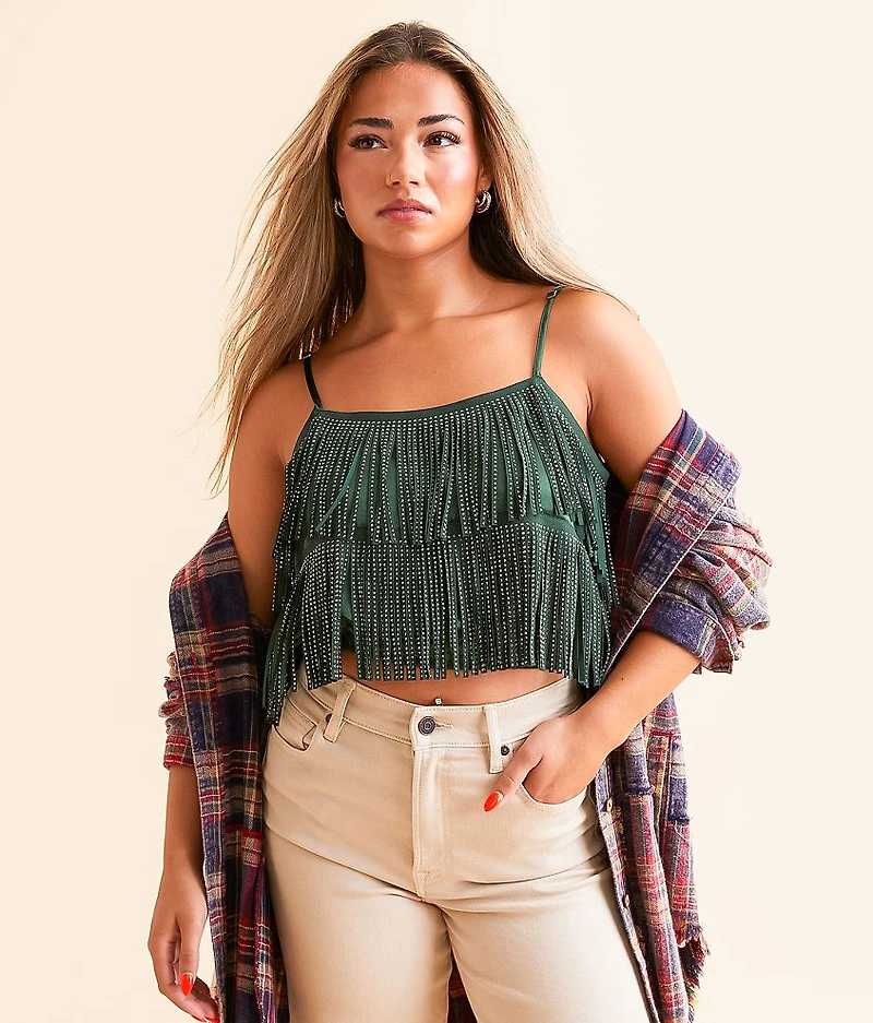 Rhinestone Fringe Cropped Tank Top