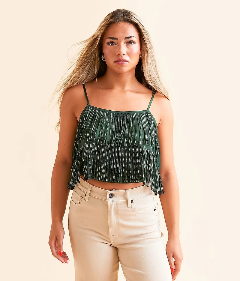 Rhinestone Fringe Cropped Tank Top