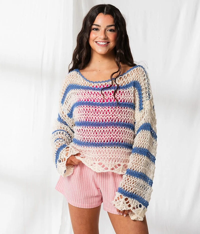Striped Boatneck Cropped Sweater
