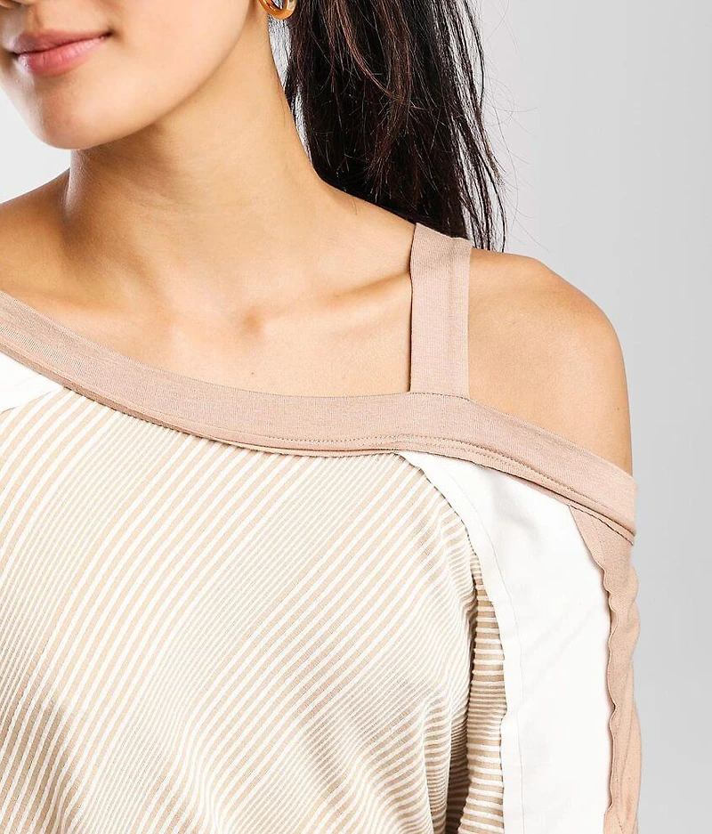 Striped One Shoulder Dolman Top